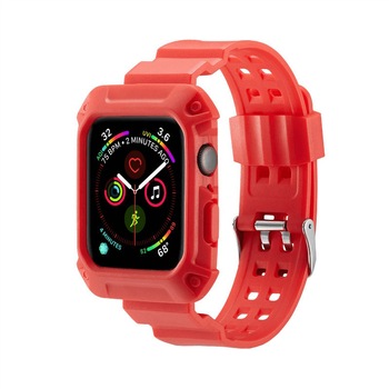 Curea cu husa 2 in 1 sport antisoc din silicon pentru Apple Watch 4 Series 44mm , rosu Curea cu husa 2 in 1 sport antisoc din silicon pentru Apple Watch 4 Series 44mm , rosu