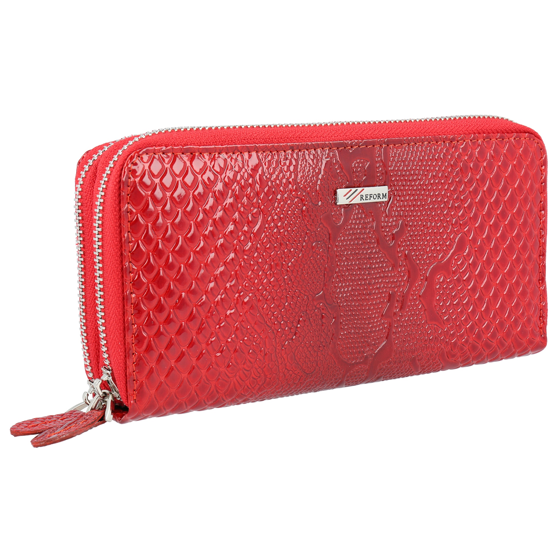 Portofel rosu cu doua fermoare din piele lacuita cu model 310, MAGAZINULDEGENTI