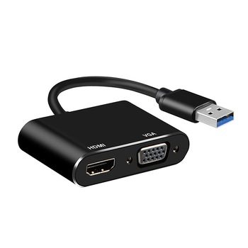 Convertor adaptor USB 3.0 5 Gbps la HDMI si VGA FullHD 1920x1080p, negru Convertor adaptor USB 3.0 5 Gbps la HDMI si VGA FullHD 1920x1080p, negru