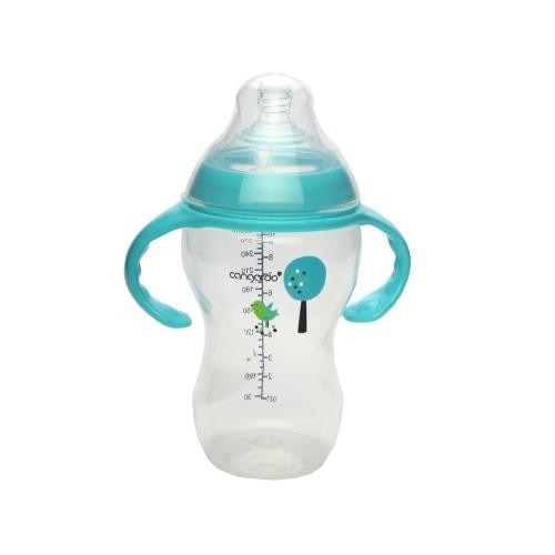 Biberon cu maner detasabil si capac Cangaroo™ Tiki Boy XXL , 3 luni+, 300 ml, 10 masuri, sistem anti colici, tetina lapte, Albastru