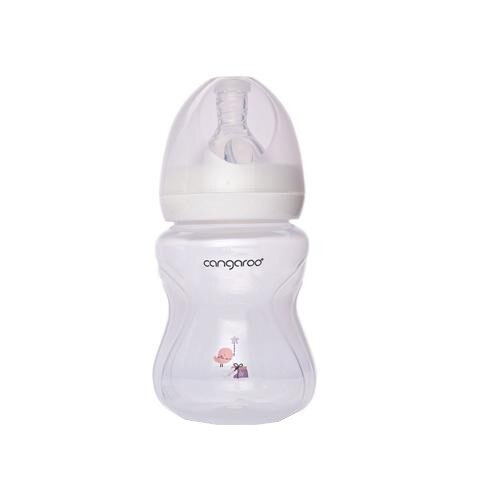 Biberon cu capac Cangaroo™ Birdy Pink, 0 luni+, 180 ml, 6 masuri, sistem anti colici, tetina lapte, Roz