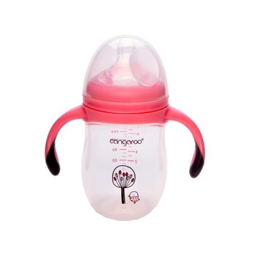 Biberon cu maner detasabil si capac Cangaroo™ Chickling Girl, 0 luni+, 180 ml, 6 masuri, sistem anti colici, tetina lapte, Roz