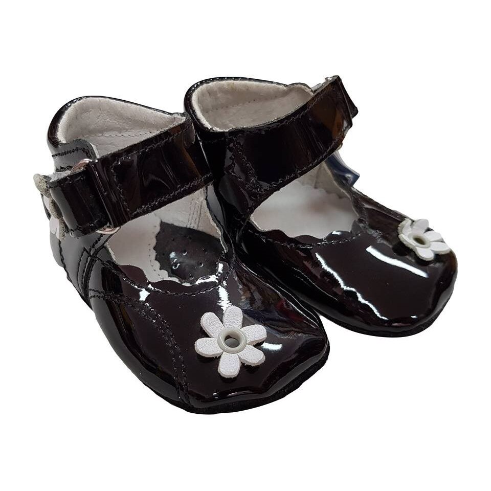 Balerini BabyFox piele naturala, 0-2 luni, negru lac