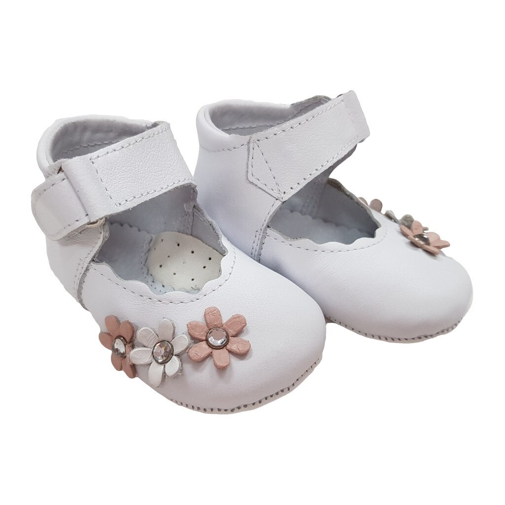 Balerini BabyFox piele naturala, 2-4 luni, Alb