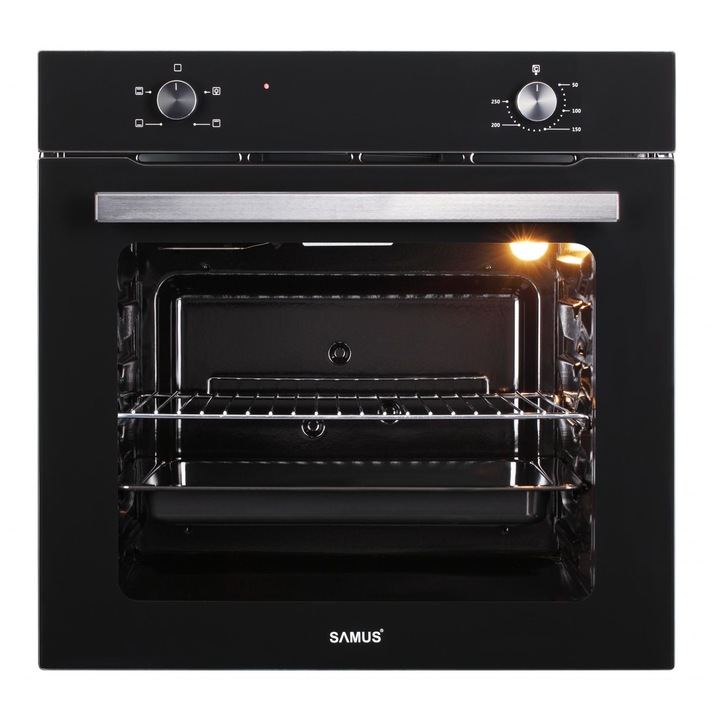 Pachet Incorporabil Samus Cuptor electric SC621G4, 81 L, 2000 W, Clasa energetica A + Plita pe gaz PSG-64SX, 4 Arzatoare, Gratare metalice, Inox
