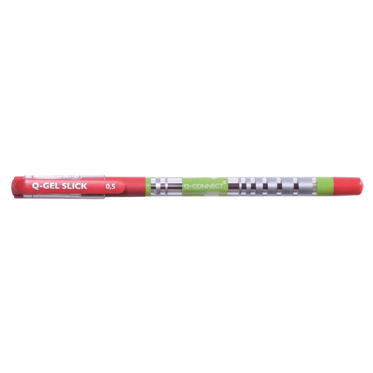 Pix cu gel Q-CONNECT Slick Needle Point, corp transparent cu grip, scriere de 0.3 mm, rosu