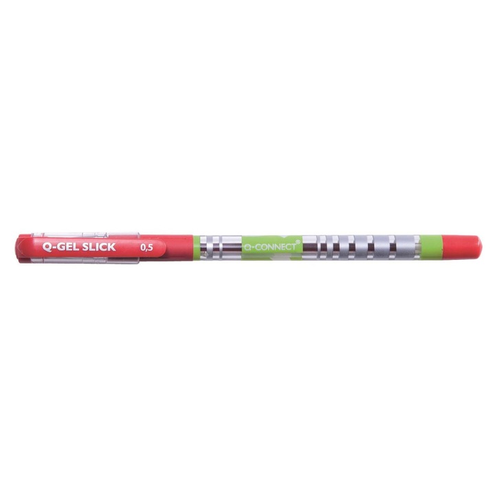 Pix cu gel Q-CONNECT Slick Needle Point, corp transparent cu grip, scriere de 0.3 mm, rosu