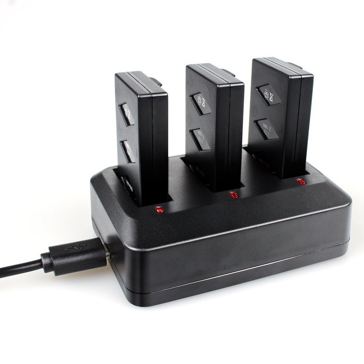 3 bucati Lipo baterie 3.7V 600mAh 20C + 3 porturi de incarcare rapida cu protectie circuit IC, compatibil cu Parrot MiniDrone Jumping Sumo Rolling Spider Mambo Airborne