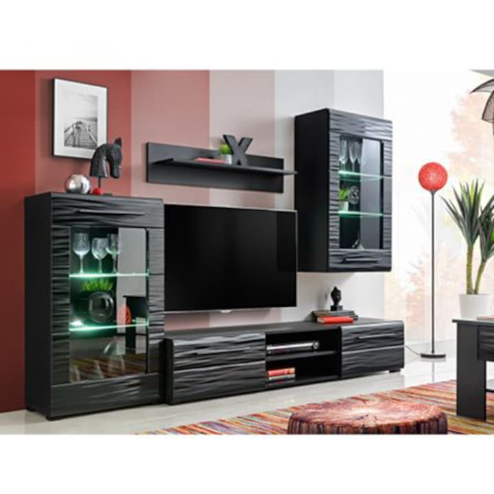 Комплект мебели за дневна Kring Geneva II със светлини, 240 x 195 x 46 см, Черен/Сахара