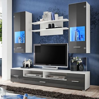 Living Kring Mia, cu lumini, 200 x 195 x 43 cm,Alb /Grafit Lucios Living Kring Mia, cu lumini, 200 x 195 x 43 cm,Alb /Grafit Lucios