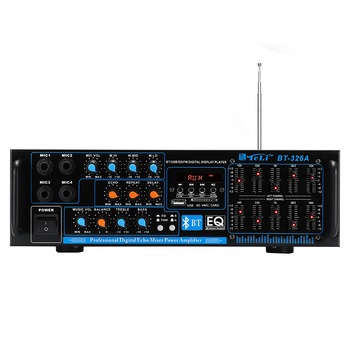 Amplificator audio Teli BT cu mixer , conectare usb , SD card ,Bluetooth , display digital , 4 intrari microfon Amplificator audio Teli BT cu mixer , conectare usb , SD card ,Bluetooth , display digital , 4 intrari microfon