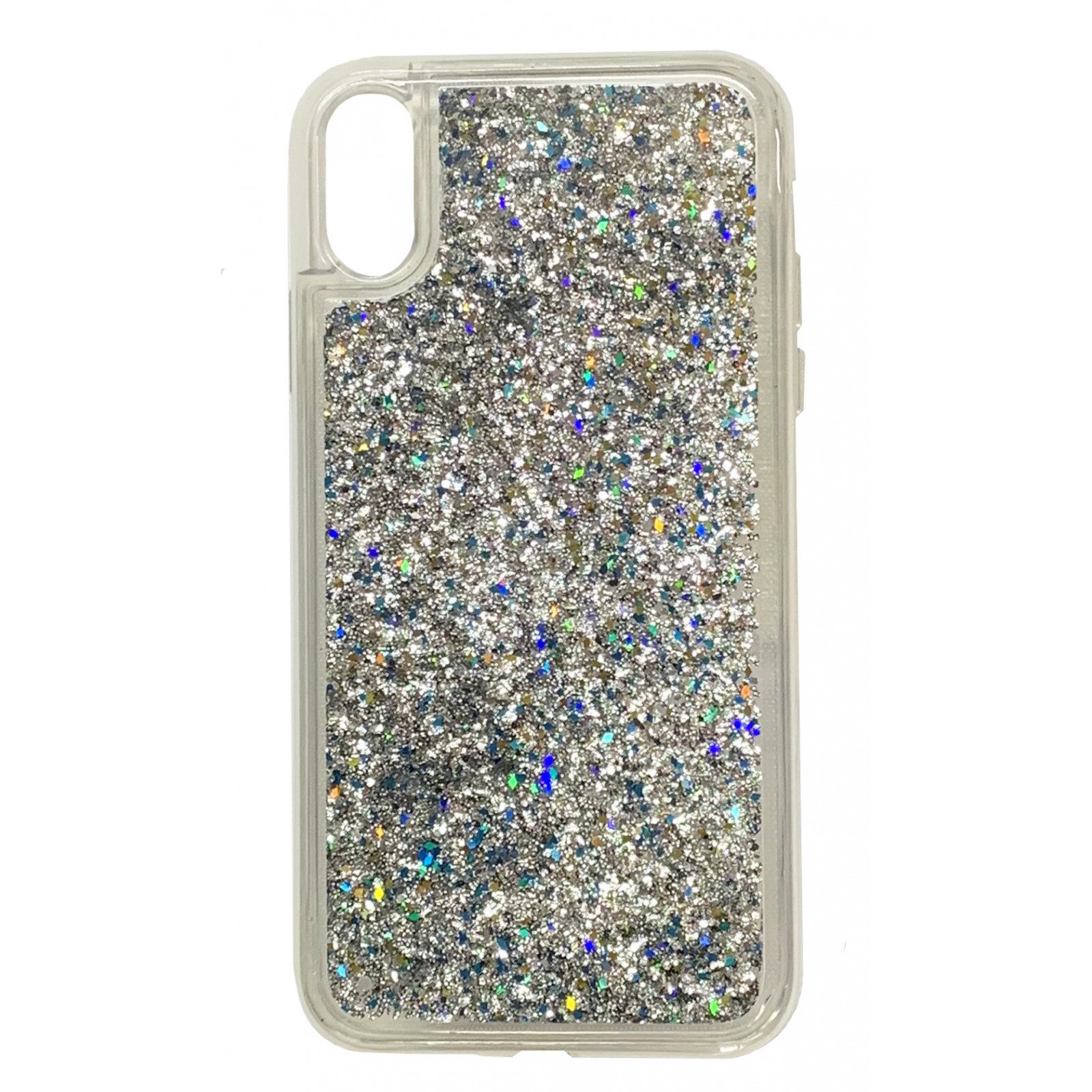 Husa Iphone X/Xs silicon cu lichid sclipci stelute, Silver
