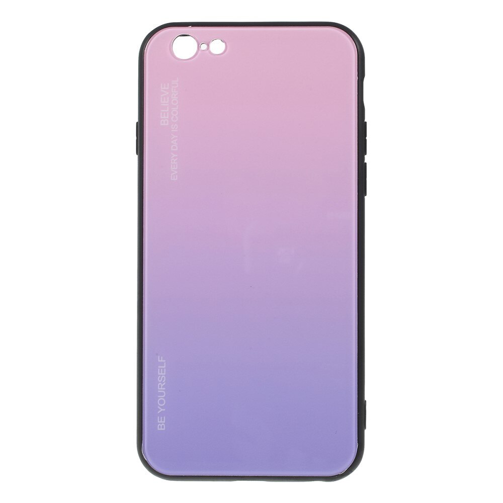 Husa iPhone 6 / iPhone 6S - Sticla Spate si Margini Silicon, Degrade, Roz/Bleu