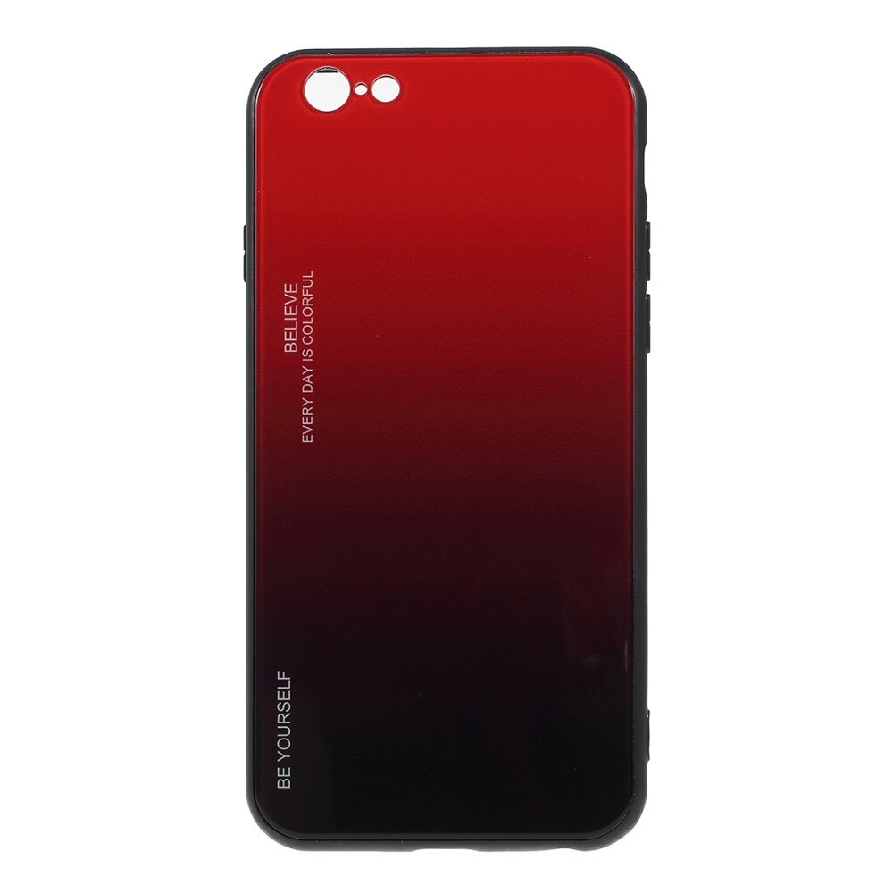 Husa iPhone 6 / iPhone 6S - Sticla Spate si Margini Silicon, Degrade, Rosie/Neagra