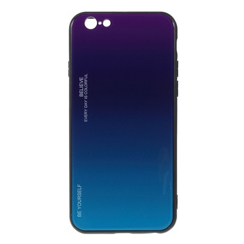 Husa iPhone 6 / iPhone 6S - Sticla Spate si Margini Silicon, Degrade, Violet/Bleu Husa iPhone 6 / iPhone 6S - Sticla Spate si Margini Silicon, Degrade, Violet/Bleu