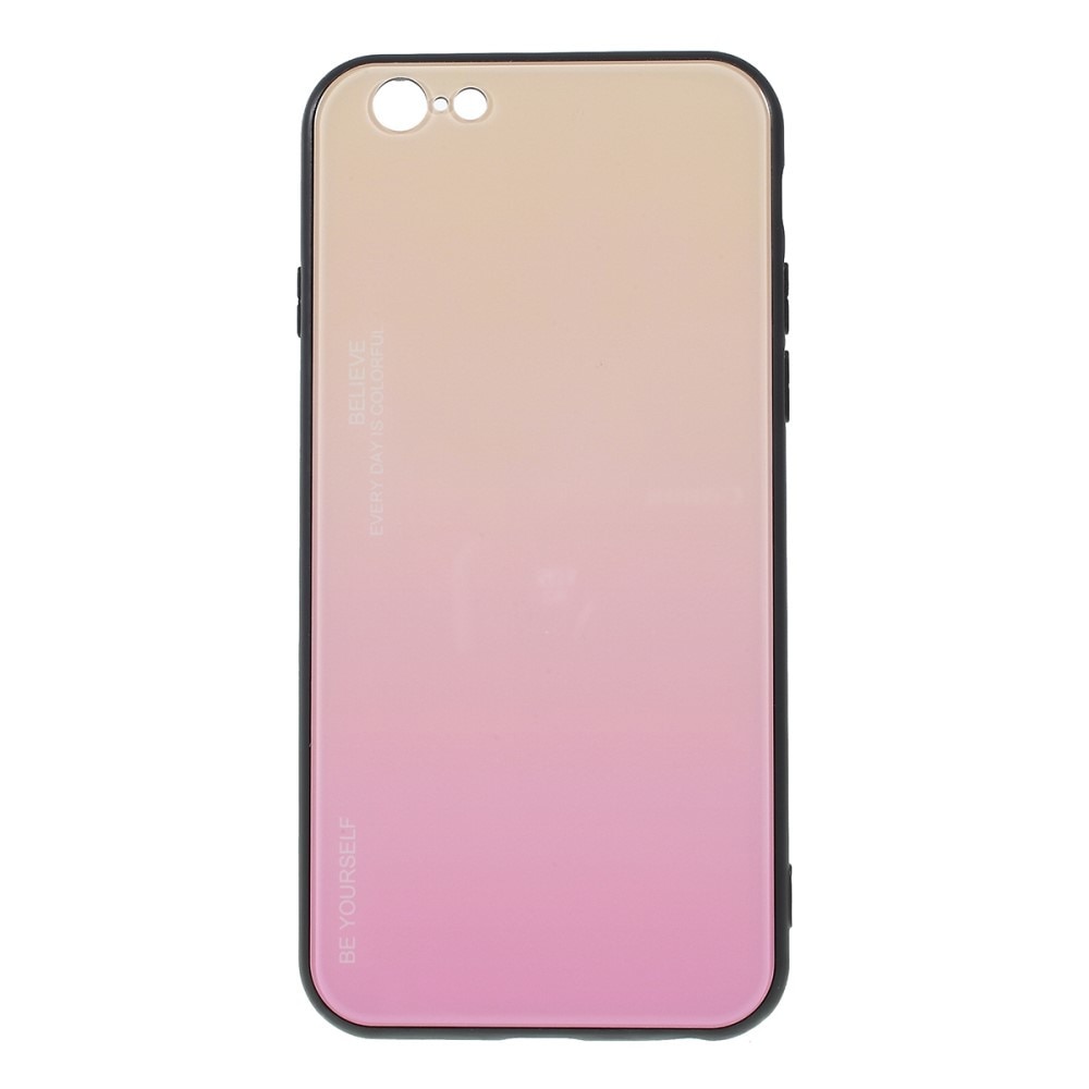 Husa iPhone 6 / iPhone 6S - Sticla Spate si Margini Silicon, Degrade, Auriu/Roz