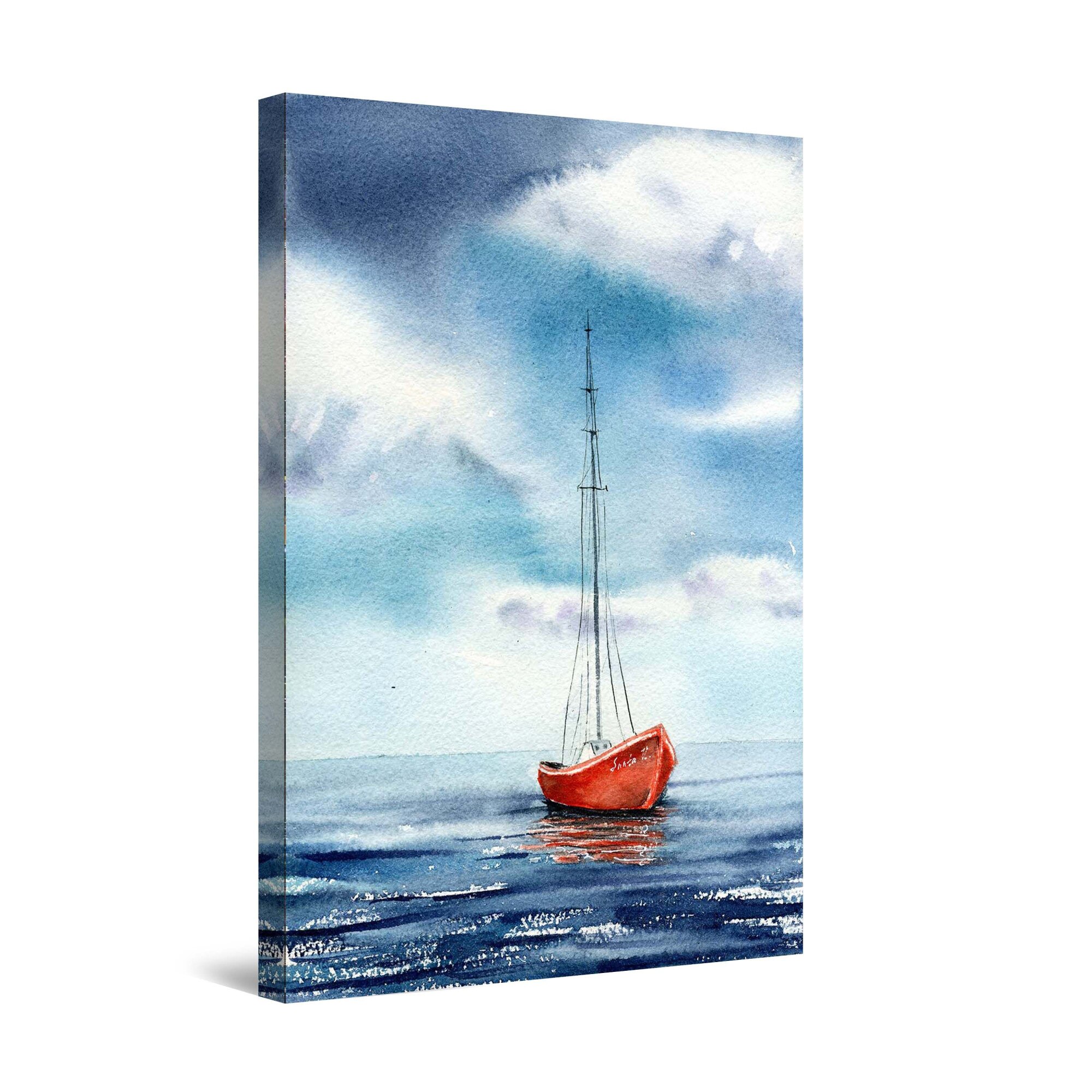 Tablou DualView Startonight Barca rosie pe mare, luminos in intuneric, 30 cm x 20 cm