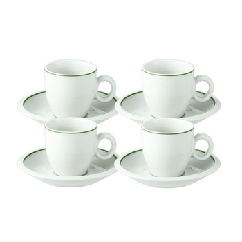 Set 4 cesti cu farfurii Vabene VB-1080018, Portelan, 220 ml Set 4 cesti cu farfurii Vabene VB-1080018, Portelan, 220 ml