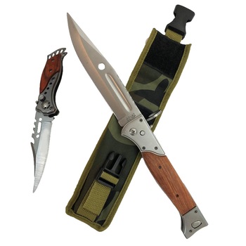 Briceag 34 cm , Husa tip camuflaj cu prindere la curea BTG-739010 + Briceag cu piedica si buton 16.5 cm Briceag 34 cm , Husa tip camuflaj cu prindere la curea BTG-739010 + Briceag cu piedica si buton 16.5 cm