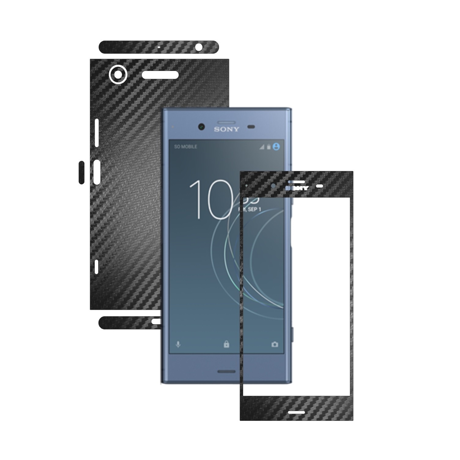 Folie Protectie Carbon Skinz pentru Sony Xperia XZ1 - Carbon Negru 360 Cut, Skin Adeziv Full Body Cover pentru Rama Ecran, Carcasa Spate si Laterale