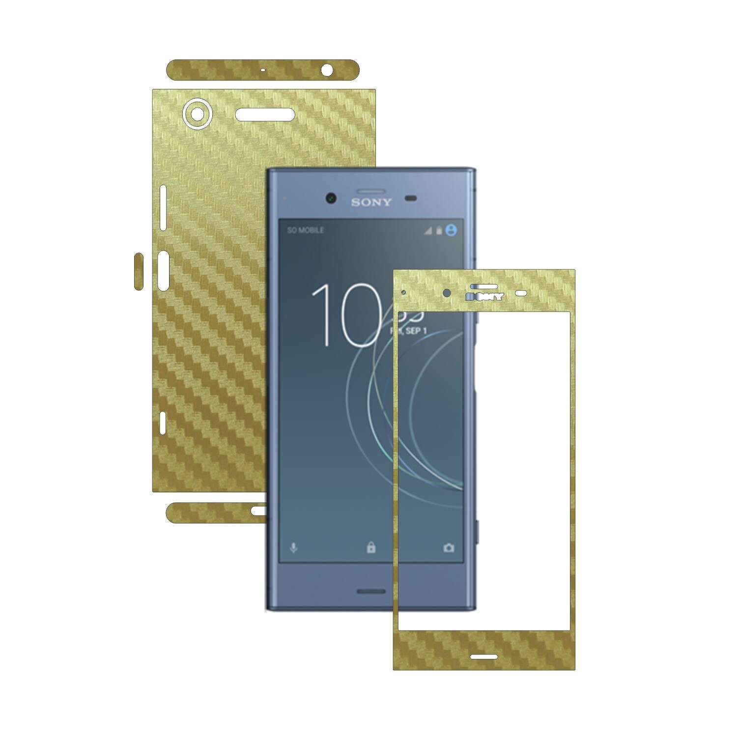 Folie Protectie Carbon Skinz pentru Sony Xperia XZ1 - Carbon Auriu 360 Cut, Skin Adeziv Full Body Cover pentru Rama Ecran, Carcasa Spate si Laterale