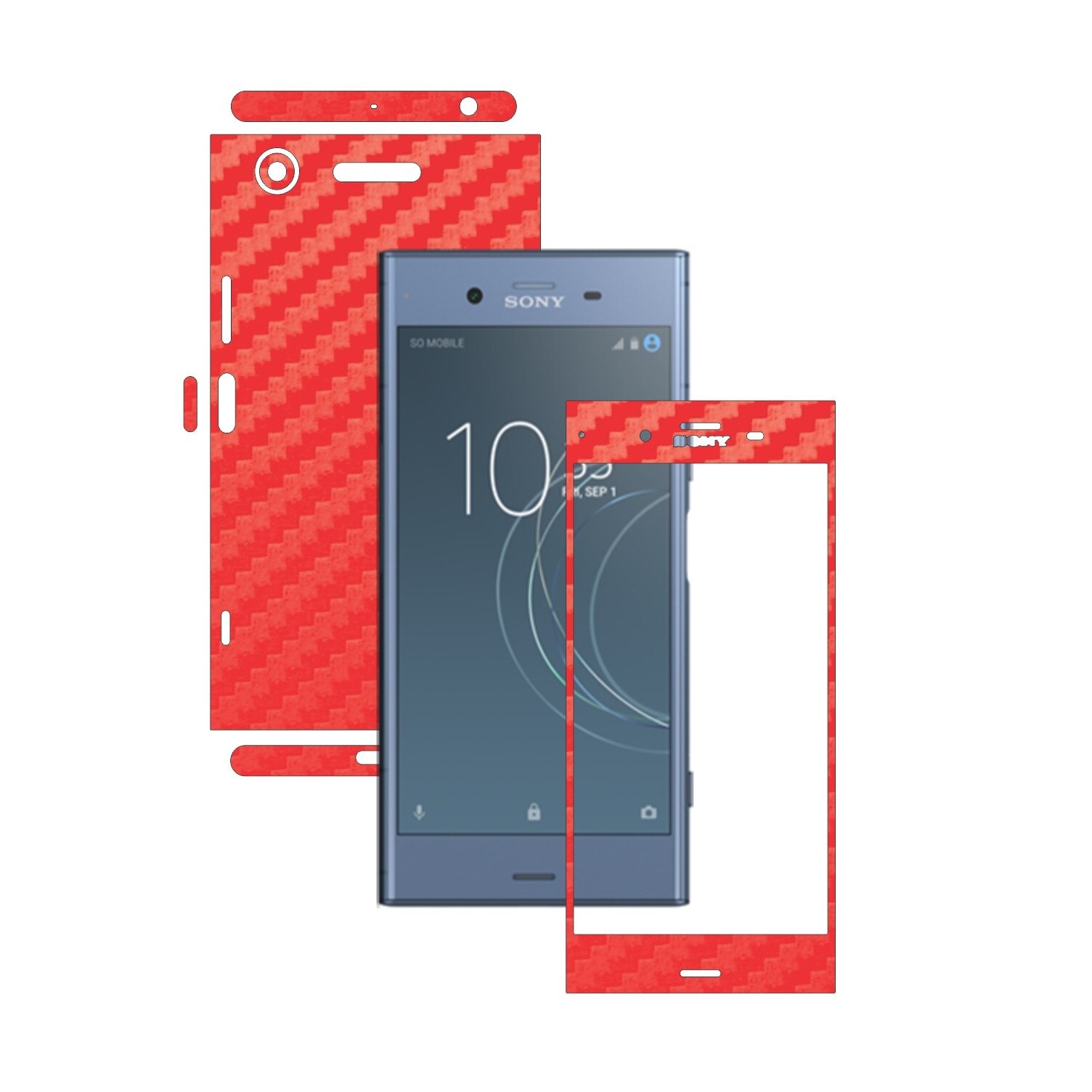 Folie Protectie Carbon Skinz pentru Sony Xperia XZ1 - Carbon Rosu 360 Cut, Skin Adeziv Full Body Cover pentru Rama Ecran, Carcasa Spate si Laterale