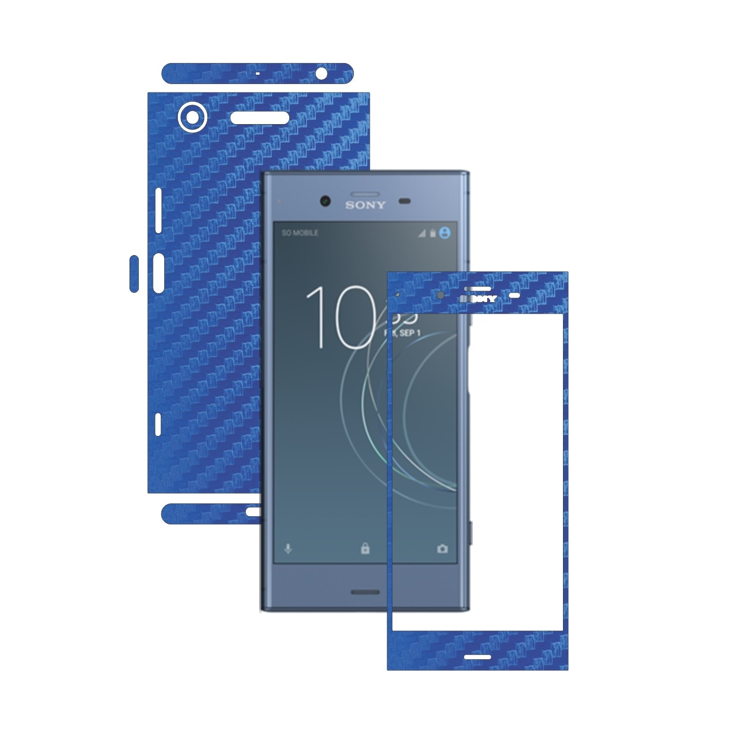Folie Protectie Carbon Skinz pentru Sony Xperia XZ1 - Carbon Albastru 360 Cut, Skin Adeziv Full Body Cover pentru Rama Ecran, Carcasa Spate si Laterale