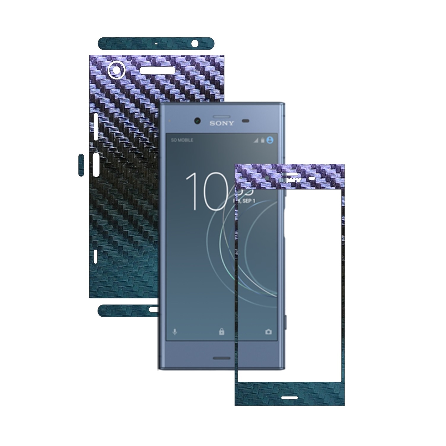 Folie Protectie Carbon Skinz pentru Sony Xperia XZ1 - Carbon Cameleon 360 Cut, Skin Adeziv Full Body Cover pentru Rama Ecran, Carcasa Spate si Laterale