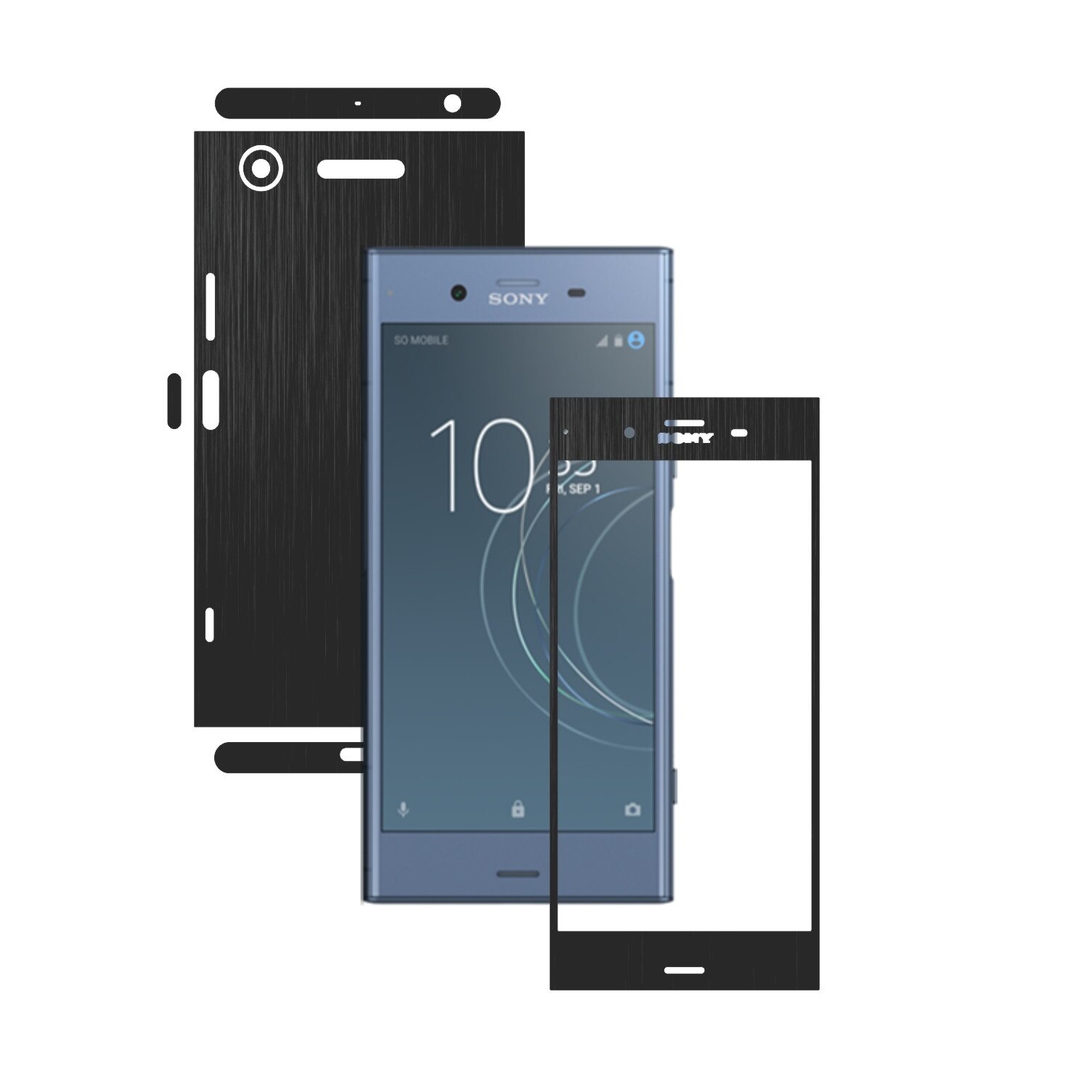 Folie Protectie Carbon Skinz pentru Sony Xperia XZ1 - Brushed Negru 360 Cut, Skin Adeziv Full Body Cover pentru Rama Ecran, Carcasa Spate si Laterale