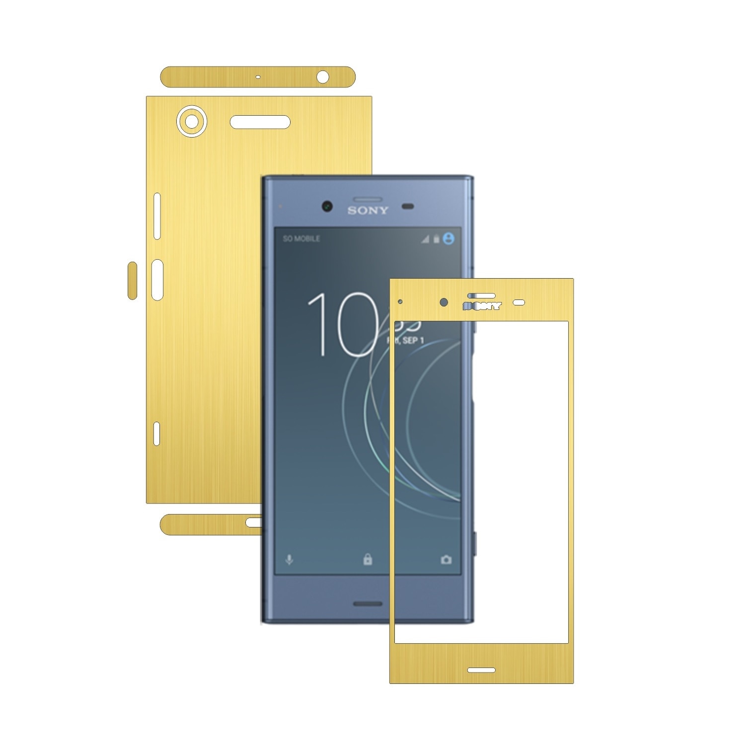 Folie Protectie Carbon Skinz pentru Sony Xperia XZ1 - Brushed Auriu 360 Cut, Skin Adeziv Full Body Cover pentru Rama Ecran, Carcasa Spate si Laterale