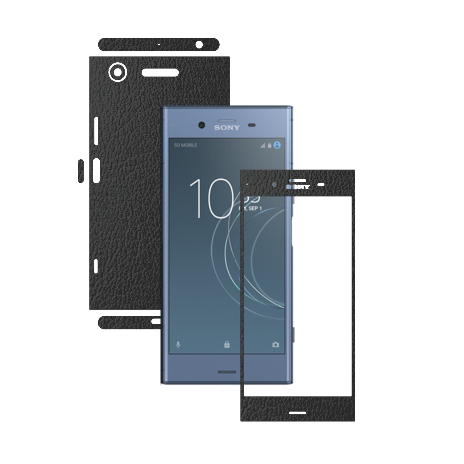 Folie Protectie Carbon Skinz pentru Sony Xperia XZ1 - Piele Neagra 360 Cut, Skin Adeziv Full Body Cover pentru Rama Ecran, Carcasa Spate si Laterale