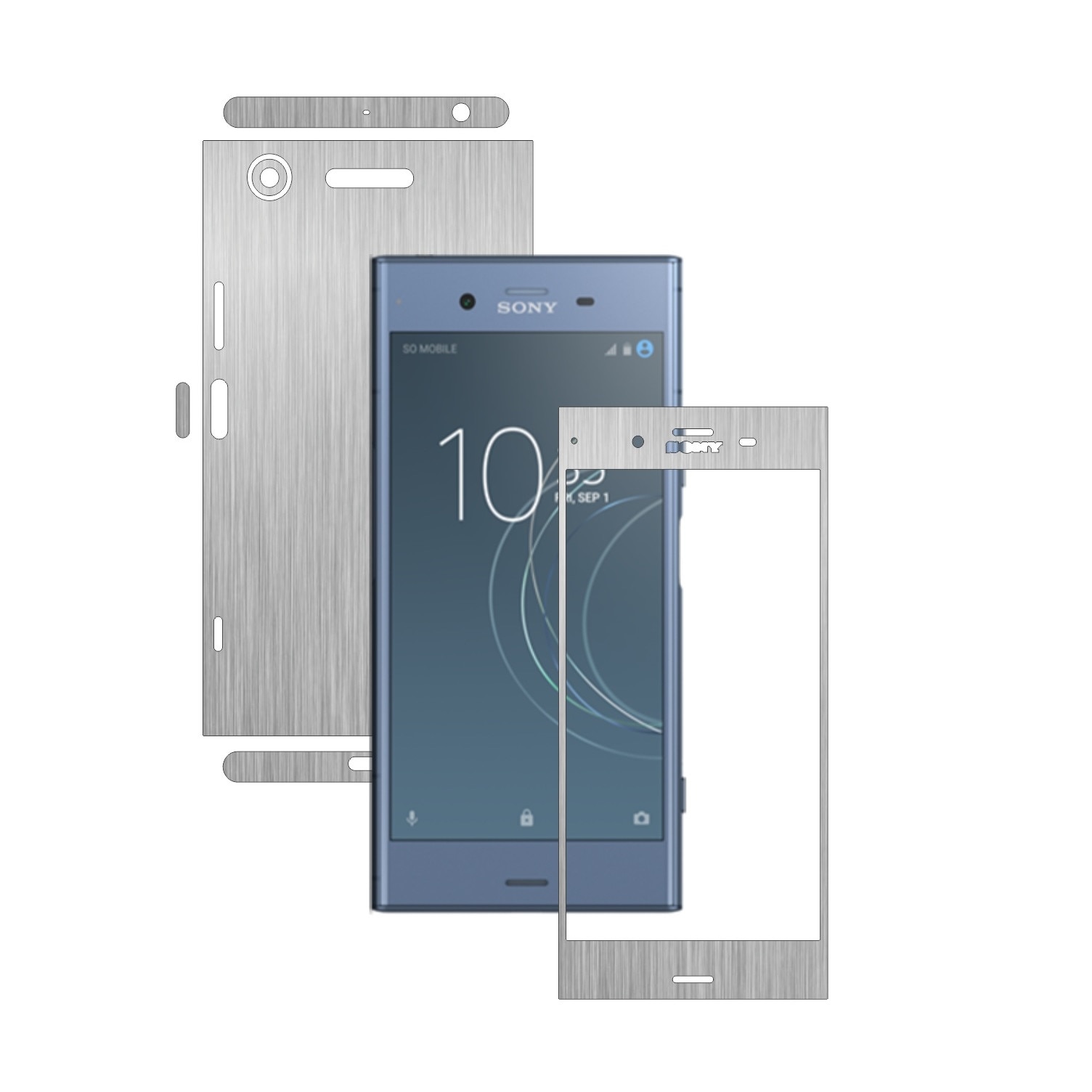 Folie Protectie Carbon Skinz pentru Sony Xperia XZ1 - Brushed Argintiu 360 Cut, Skin Adeziv Full Body Cover pentru Rama Ecran, Carcasa Spate si Laterale