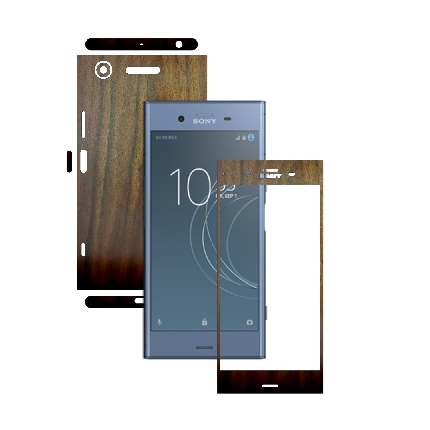 Folie Protectie Carbon Skinz pentru Sony Xperia XZ1 - Lemn Nuc 360 Cut, Skin Adeziv Full Body Cover pentru Rama Ecran, Carcasa Spate si Laterale