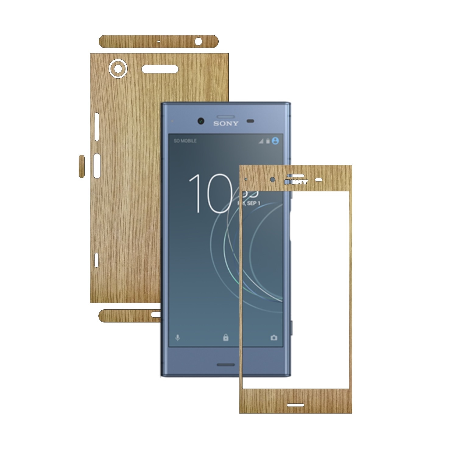 Folie Protectie Carbon Skinz pentru Sony Xperia XZ1 - Lemn Stejar 360 Cut, Skin Adeziv Full Body Cover pentru Rama Ecran, Carcasa Spate si Laterale