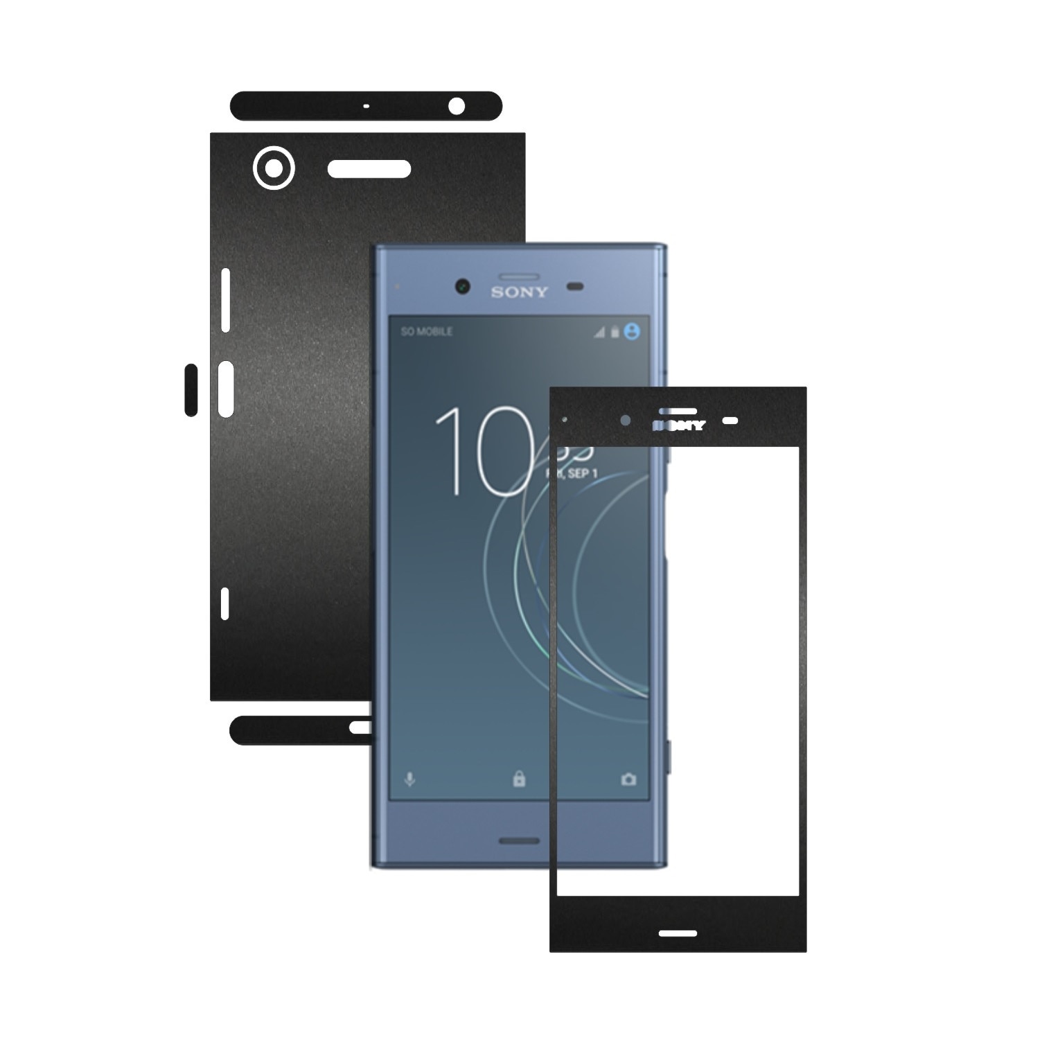 Folie Protectie Carbon Skinz pentru Sony Xperia XZ1 - Negru Mat 360 Cut, Skin Adeziv Full Body Cover pentru Rama Ecran, Carcasa Spate si Laterale