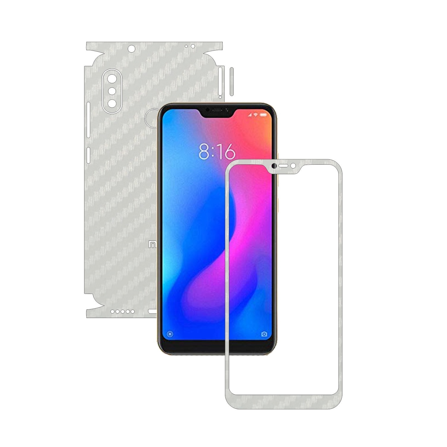 Folie Protectie Carbon Skinz pentru Xiaomi Mi A2 Lite - Carbon Alb 360 Cut, Skin Adeziv Full Body Cover pentru Rama Ecran, Carcasa Spate si Laterale