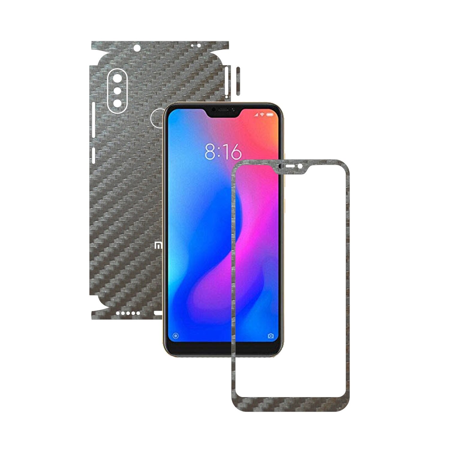 Folie Protectie Carbon Skinz pentru Xiaomi Mi A2 Lite - Carbon Gri Argintiu 360 Cut, Skin Adeziv Full Body Cover pentru Rama Ecran, Carcasa Spate si Laterale