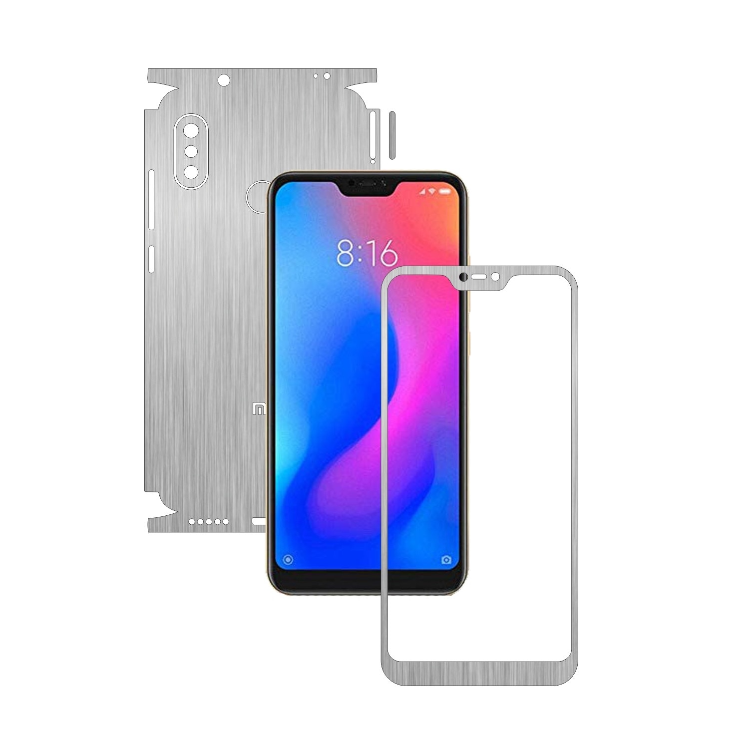 Folie Protectie Carbon Skinz pentru Xiaomi Mi A2 Lite - Brushed Argintiu 360 Cut, Skin Adeziv Full Body Cover pentru Rama Ecran, Carcasa Spate si Laterale