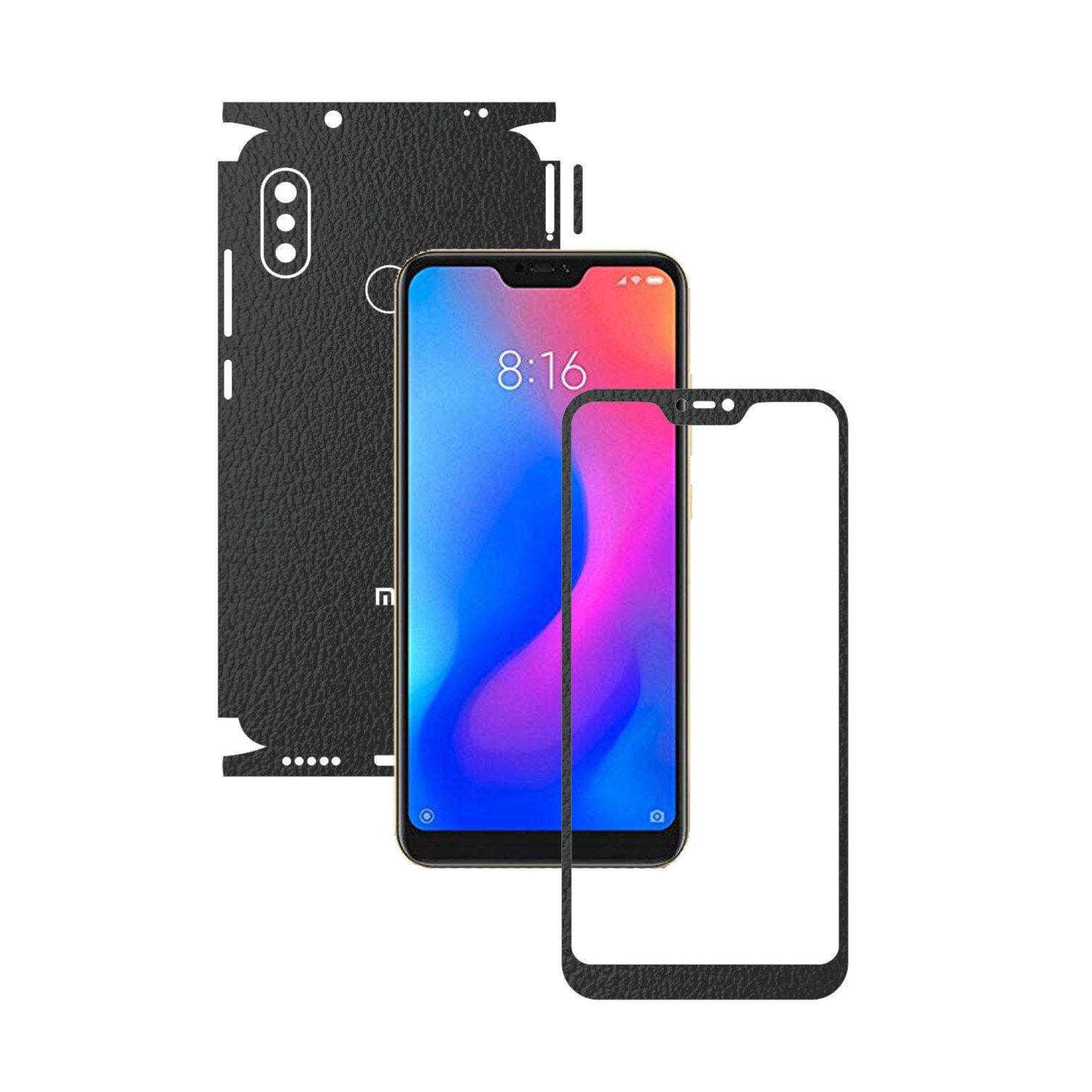 Folie Protectie Carbon Skinz pentru Xiaomi Mi A2 Lite - Piele Neagra 360 Cut, Skin Adeziv Full Body Cover pentru Rama Ecran, Carcasa Spate si Laterale