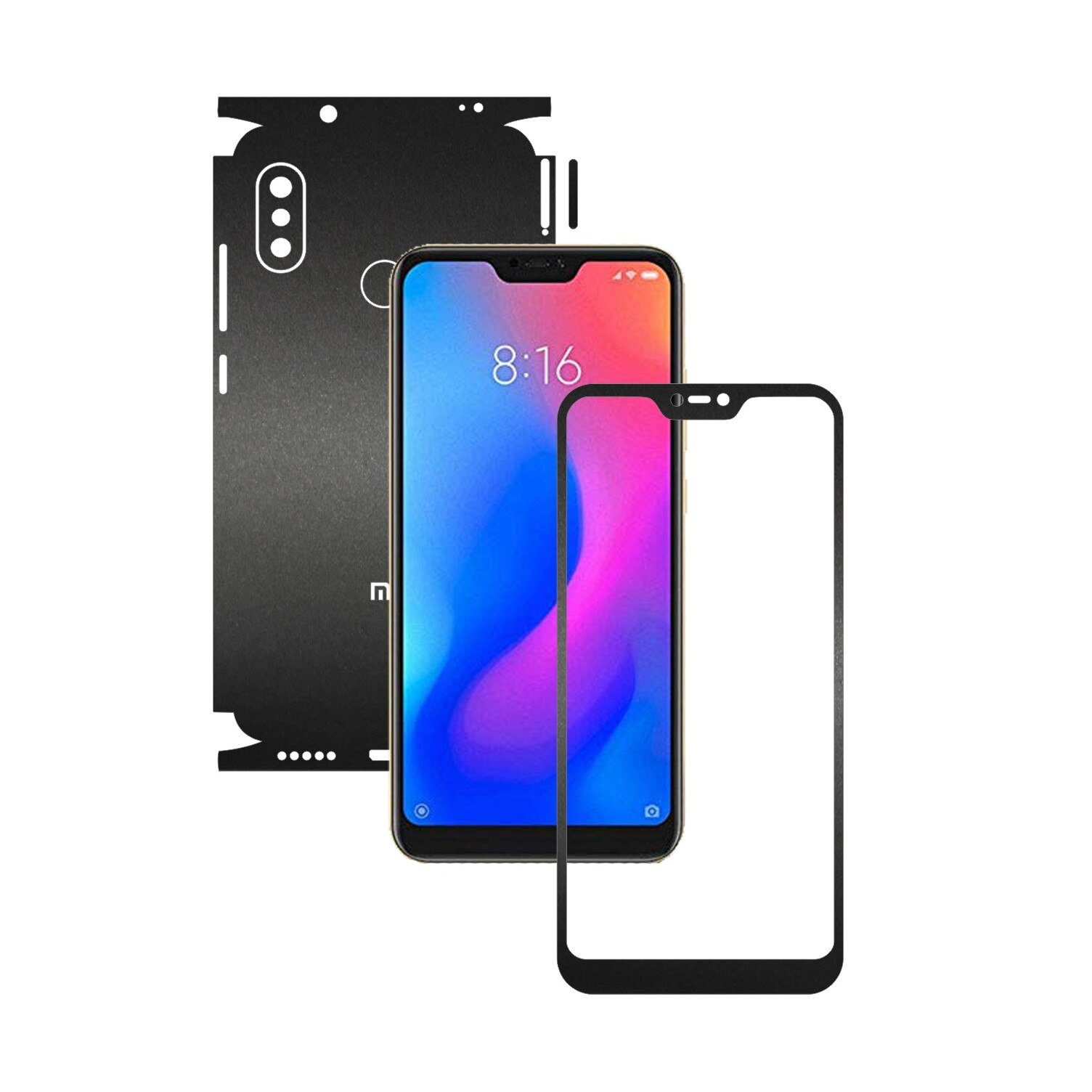 Folie Protectie Carbon Skinz pentru Xiaomi Mi A2 Lite - Negru Mat 360 Cut, Skin Adeziv Full Body Cover pentru Rama Ecran, Carcasa Spate si Laterale