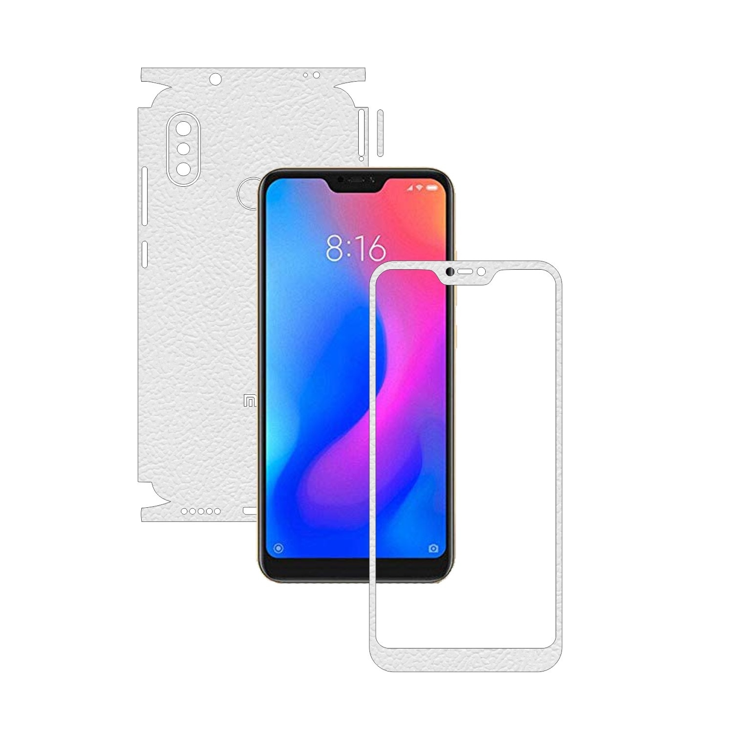 Folie Protectie Carbon Skinz pentru Xiaomi Redmi 6 Pro - Piele Alba 360 Cut, Skin Adeziv Full Body Cover pentru Rama Ecran, Carcasa Spate si Laterale