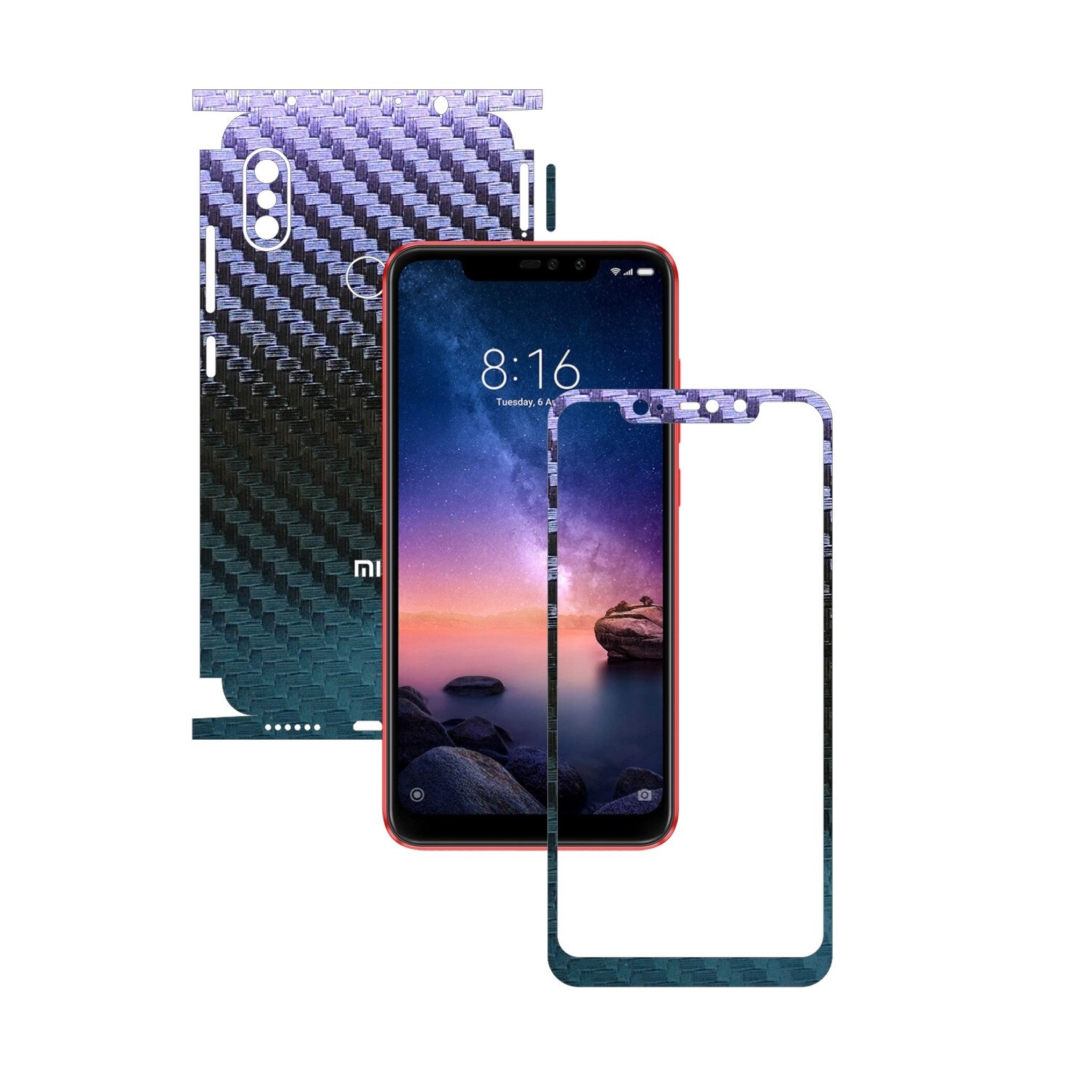 Folie Protectie Carbon Skinz pentru Xiaomi Redmi Note 6 Pro - Carbon Cameleon 360 Cut, Skin Adeziv Full Body Cover pentru Rama Ecran, Carcasa Spate si Laterale