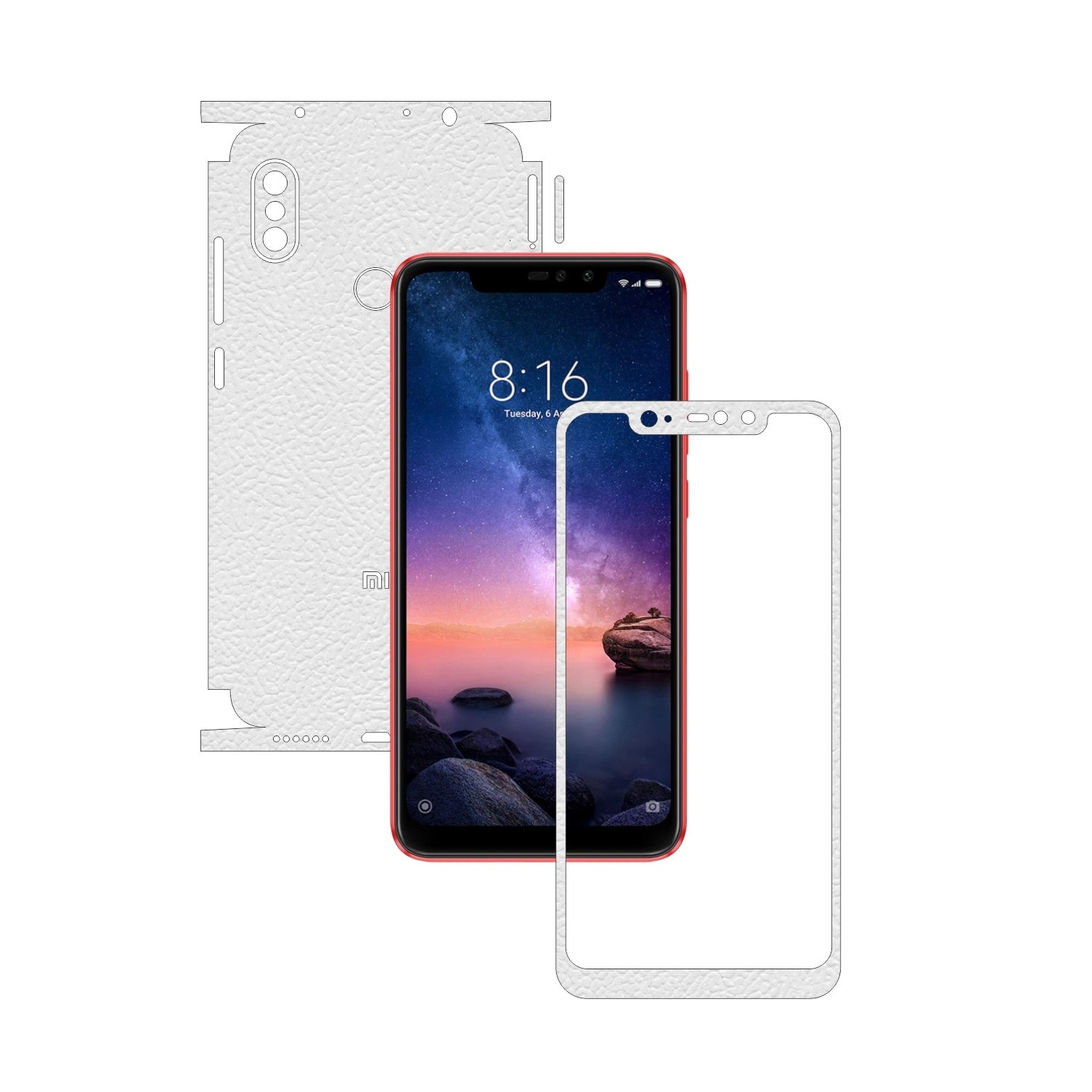 Folie Protectie Carbon Skinz pentru Xiaomi Redmi Note 6 Pro - Piele Alba 360 Cut, Skin Adeziv Full Body Cover pentru Rama Ecran, Carcasa Spate si Laterale