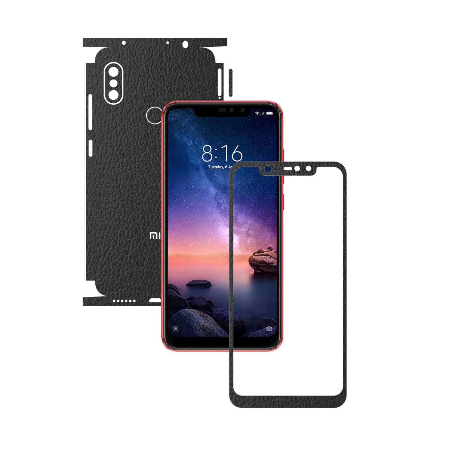 Folie Protectie Carbon Skinz pentru Xiaomi Redmi Note 6 Pro - Piele Neagra 360 Cut, Skin Adeziv Full Body Cover pentru Rama Ecran, Carcasa Spate si Laterale