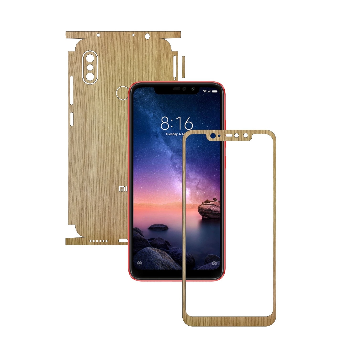 Folie Protectie Carbon Skinz pentru Xiaomi Redmi Note 6 Pro - Lemn Stejar 360 Cut, Skin Adeziv Full Body Cover pentru Rama Ecran, Carcasa Spate si Laterale