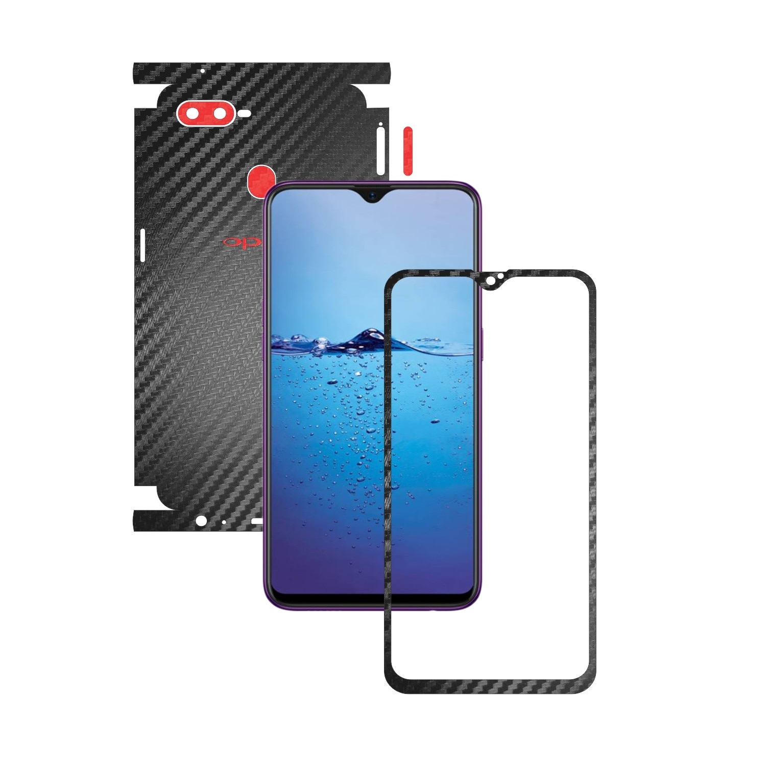 Folie Protectie Carbon Skinz pentru Oppo F9 (F9 Pro) - Carbon Two Tone Negru / Rosu, Skin Adeziv Full Body Cover pentru Rama Ecran, Carcasa Spate si Laterale