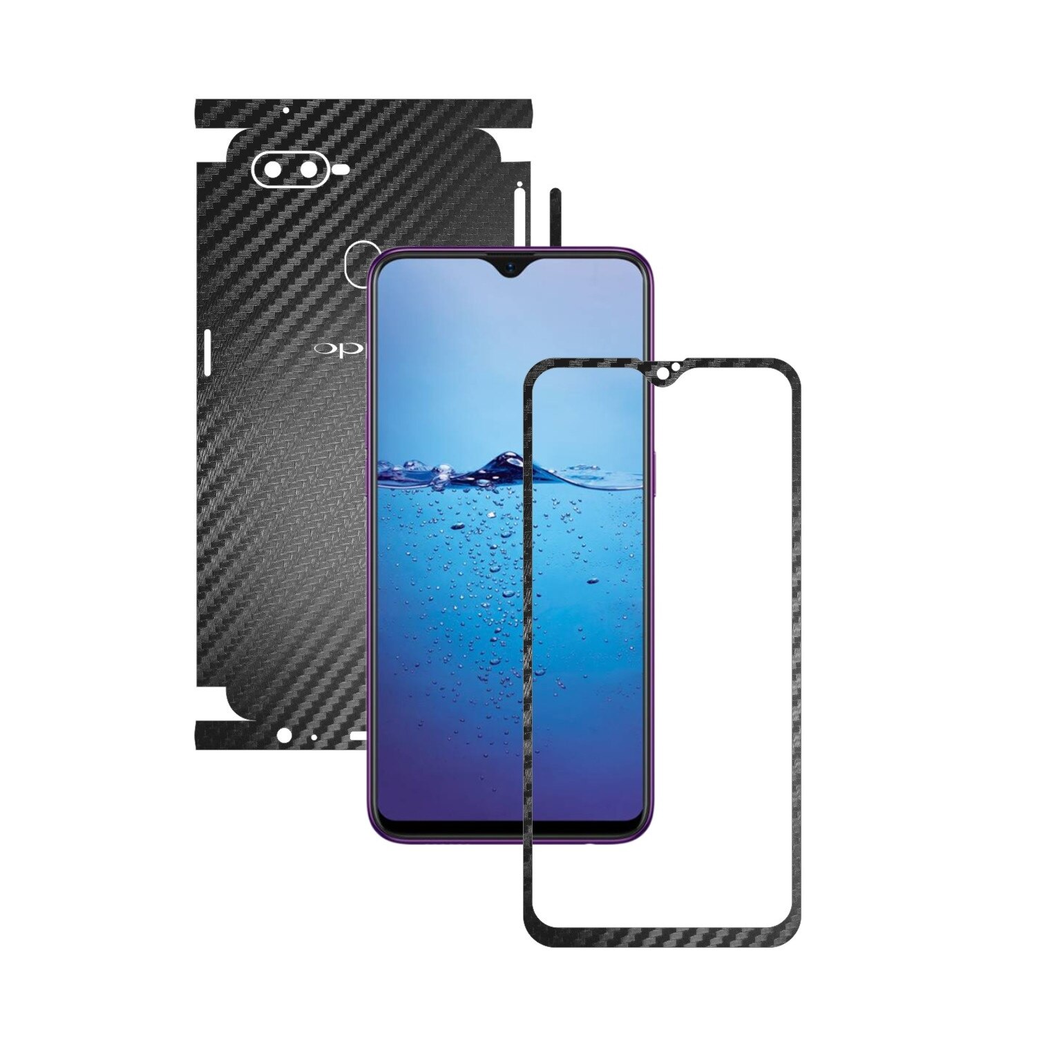 Folie Protectie Carbon Skinz pentru Oppo F9 (F9 Pro) - Carbon Negru 360 Cut, Skin Adeziv Full Body Cover pentru Rama Ecran, Carcasa Spate si Laterale