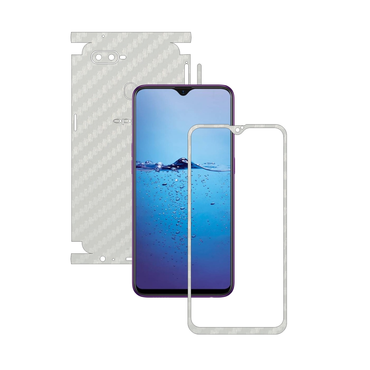 Folie Protectie Carbon Skinz pentru Oppo F9 (F9 Pro) - Carbon Alb 360 Cut, Skin Adeziv Full Body Cover pentru Rama Ecran, Carcasa Spate si Laterale