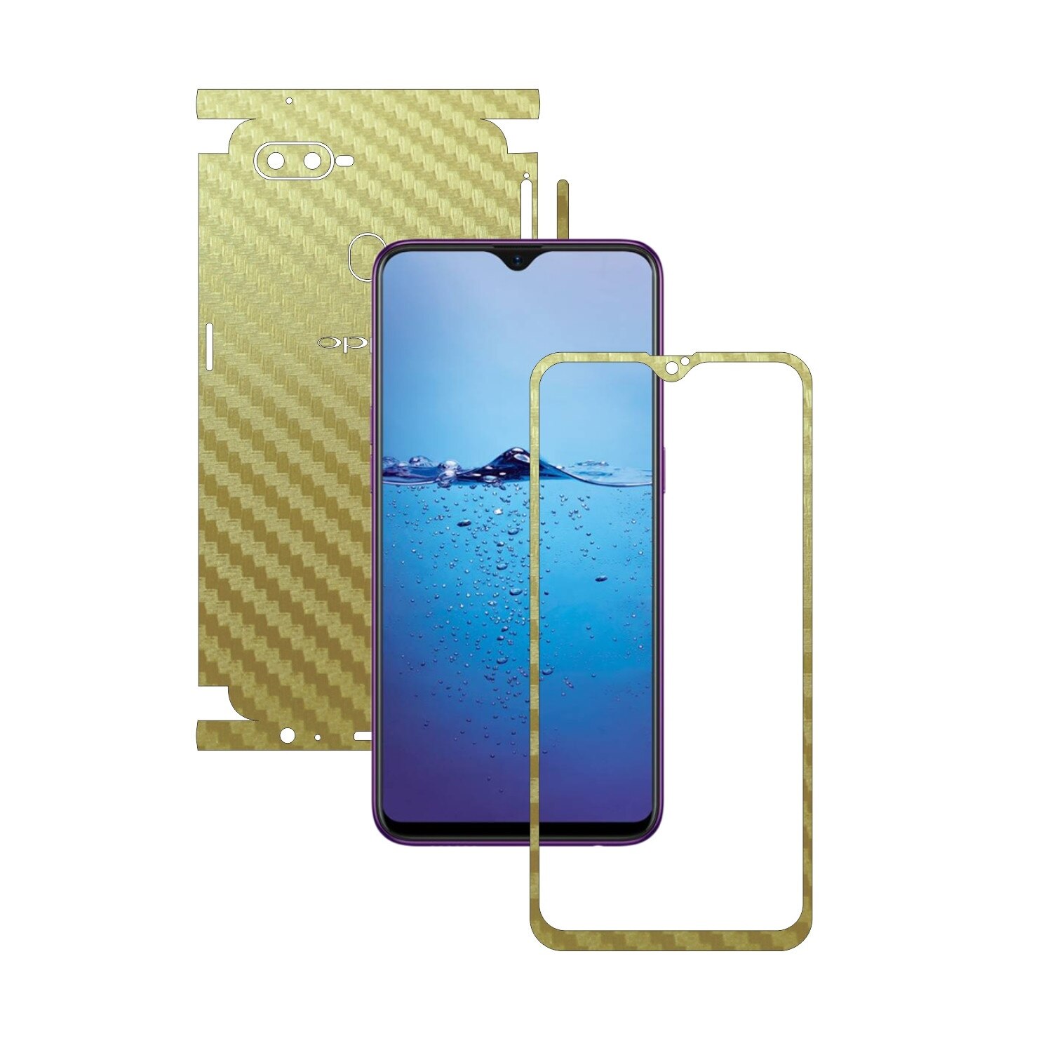 Folie Protectie Carbon Skinz pentru Oppo F9 (F9 Pro) - Carbon Auriu 360 Cut, Skin Adeziv Full Body Cover pentru Rama Ecran, Carcasa Spate si Laterale