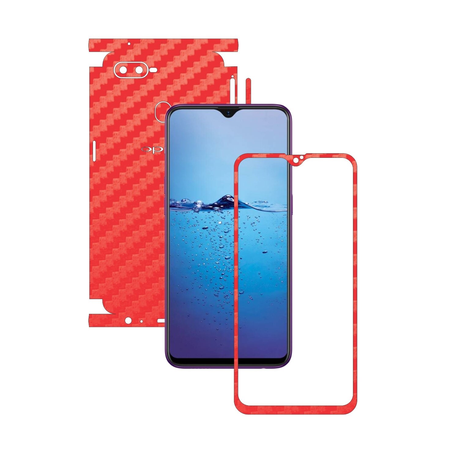 Folie Protectie Carbon Skinz pentru Oppo F9 (F9 Pro) - Carbon Rosu 360 Cut, Skin Adeziv Full Body Cover pentru Rama Ecran, Carcasa Spate si Laterale